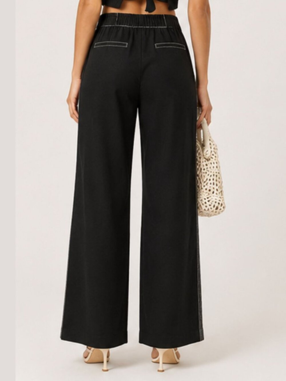 Rent the Runway Jonathan Simkhai Wide Leg Contrast Stitch Pants Size Large - Picture 3 of 6